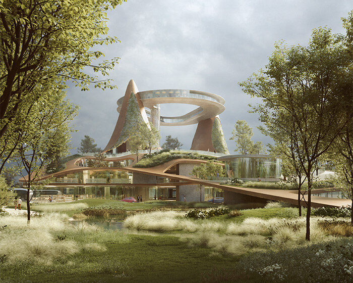 noa* tops library concept in milan with organic roof ring + blossoming park