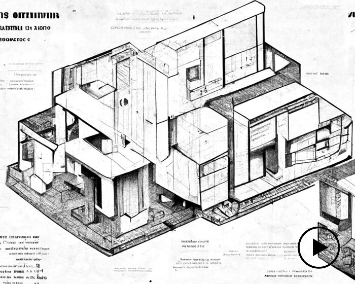 AI generates speculative axonometric construction drawings of modern concrete houses