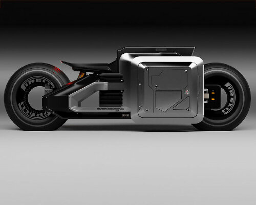 'hermes-X30' futuristic electric bobber sports geometric body and cyberpunk aesthetics