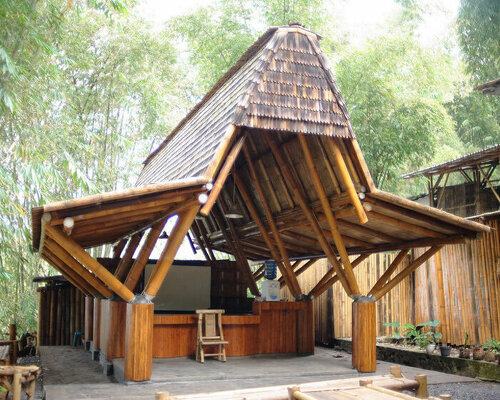 mama linda ecolodge in flores blends modern forms + vernacular bamboo construction