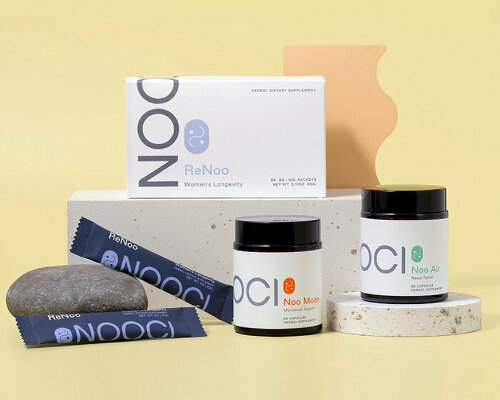 soft tones, sans serif, and glass jars modernize NOOCI’s traditional chinese medicine