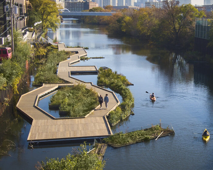 SOM and urban rivers build a floating eco-park meandering through the chicago river