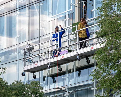 'deliberate leak' installation perforates messe basel facade, reconciling city and architecture