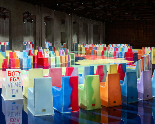 gaetano pesce individually designs 400 chairs dipped in colored resins for bottega veneta