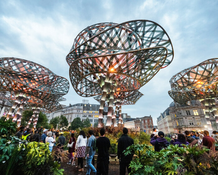 giant tree sculptures & pop-up forest by THISS studio evoke wonderland in birmingham