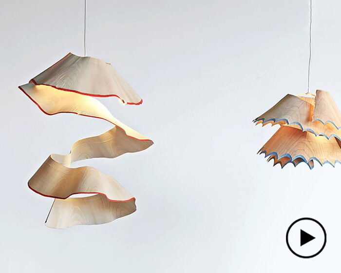 nanako kume uses giant sharpener to turn wood shavings into pendant lights