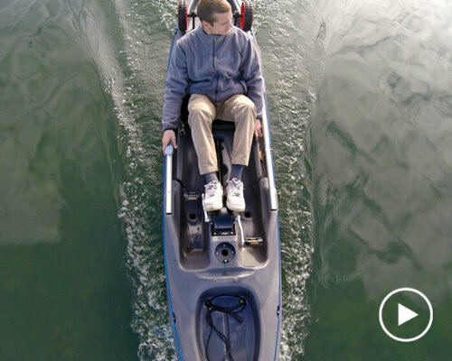 rechargeable ‘PEDAYAK electric’ fuses kayak with paddle boat, side float, and trimaran