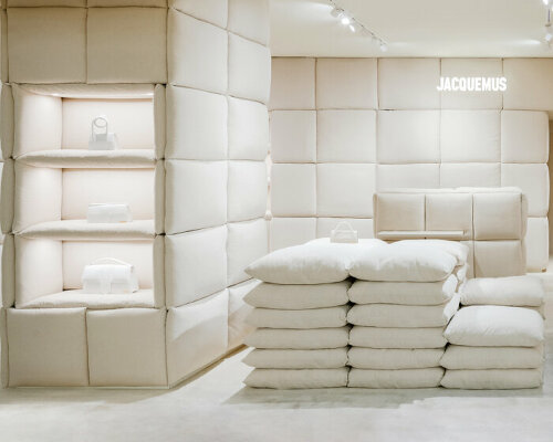 puffy, white pillows carpet AMO’s shop-in-shop boutique for jacquemus in paris