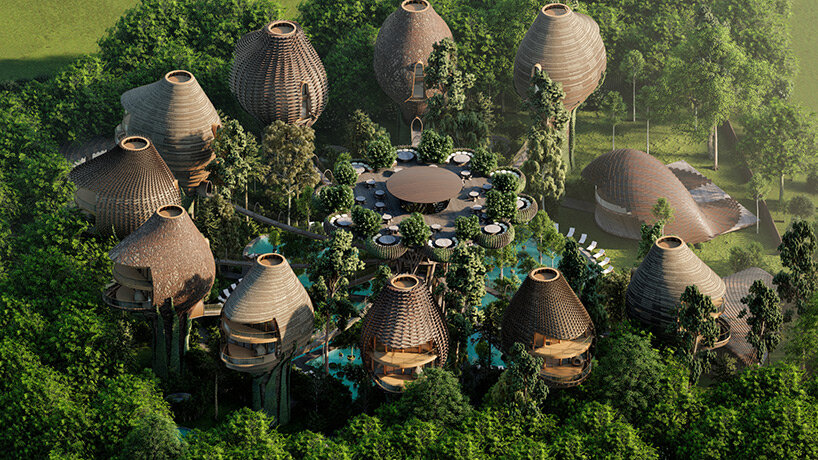 suspended nest villas cluster around 'life tree' in DNA's tulum resort
