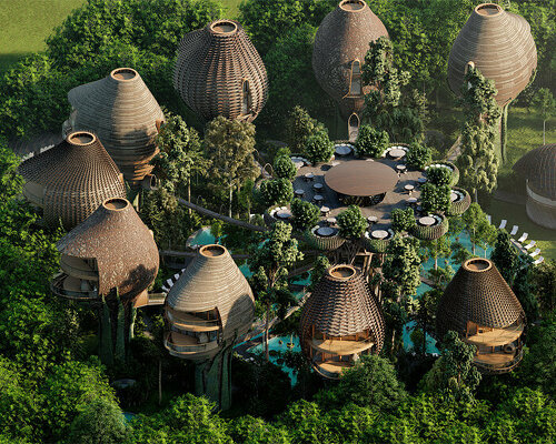 suspended nest villas cluster around a 'tree of life' in DNA's nature-oriented resort in mexico