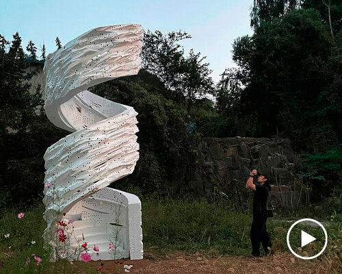 live larvae slowly decompose temporary pavilion by yong ju lee in south korea