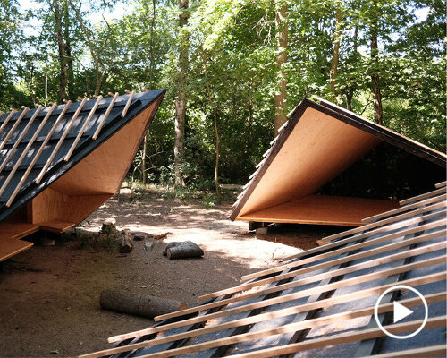 set in rural denmark, kvorning design's triangular shelters redefine outdoor learning