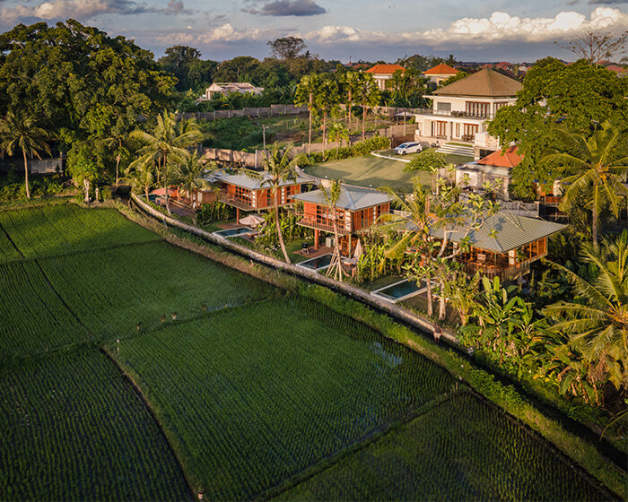 stilt studios' prefab treehouse complex treads lightly on the lush landscape of bali