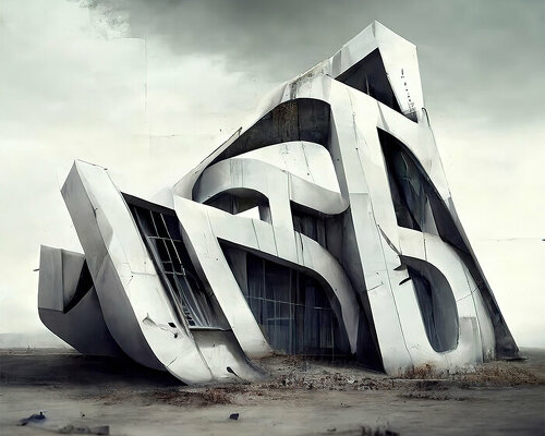 using midjourney, marcus byrne envisions graffiti tags as abandoned architecture