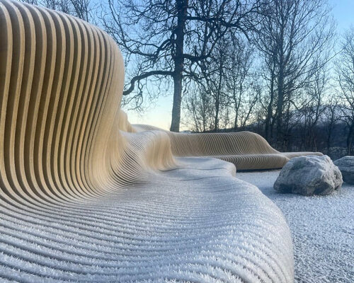 a rippling parametric installation fosters a sense of community in school in norway