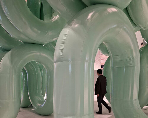 cyril lancelin's giant inflatable 'waterfall arches' cascade at hyundai daegu in south korea