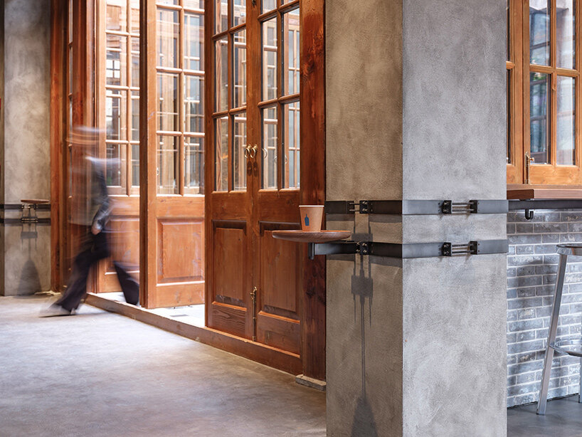 Traditional Chinese roof tiles decorate Blue Bottle Coffee shop in Shanghai