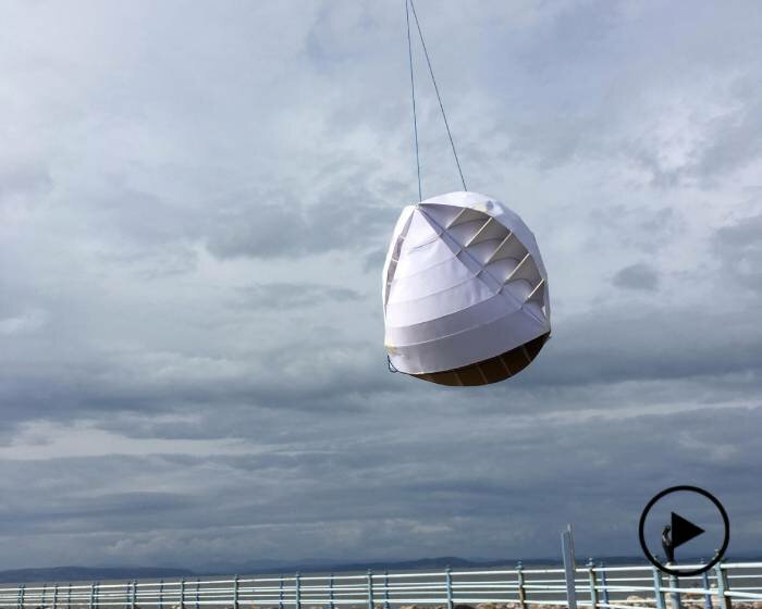 omnidirectional, bladeless wind turbine produces electricity as it spins on its own