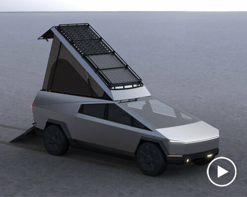 space campers envisions highly customizable, wedge-style topper for tesla's cybertruck