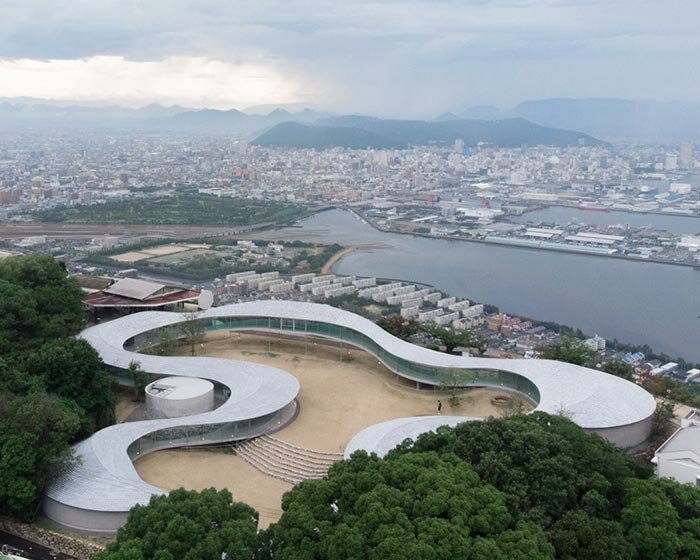 elevated walkway + observatory by SUO meanders through national park in japan