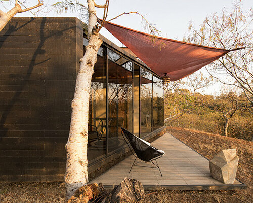 omar lópez bautista nestles 29 sqm black concrete cabin within the mexican highlands