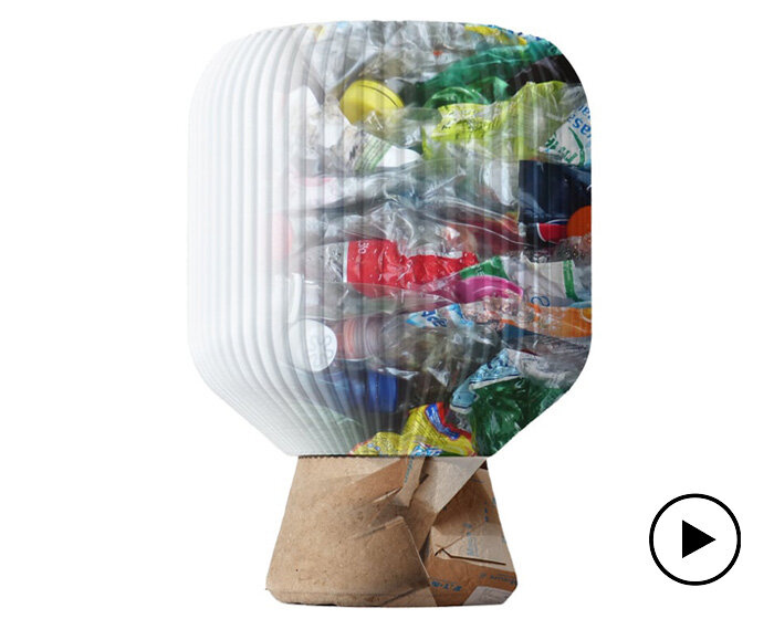 cozy cleo table lamp is made from recycled cardboard and 3D printed plastic bottles