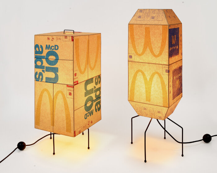 gyuhan lee upcycles mcdonald's paper bags into boxy, nongreasy lamps