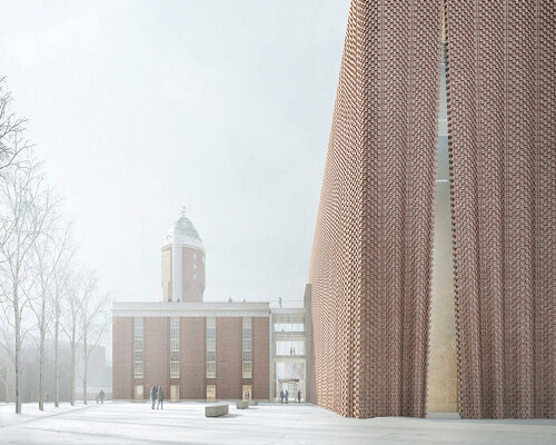 luca poian forms' museum for oulu, finland is draped in a pleated brick facade