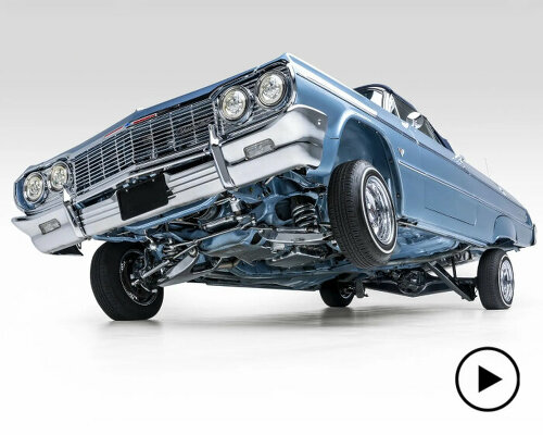 custom lowrider 1964 chevrolet impala convertible tilts and pumps over three wheels