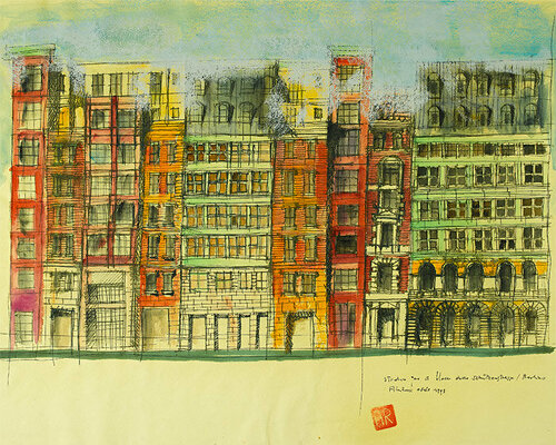 aldo rossi's architectural drawings fill tchoban foundation with vivid colors & bold geometries