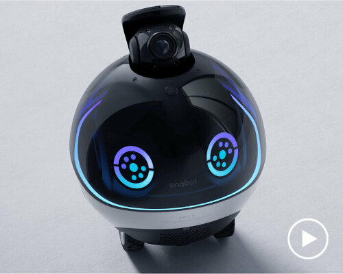 cute yet mighty, the 'ebo X' robot rolls like a ball to serve as your personal security guard