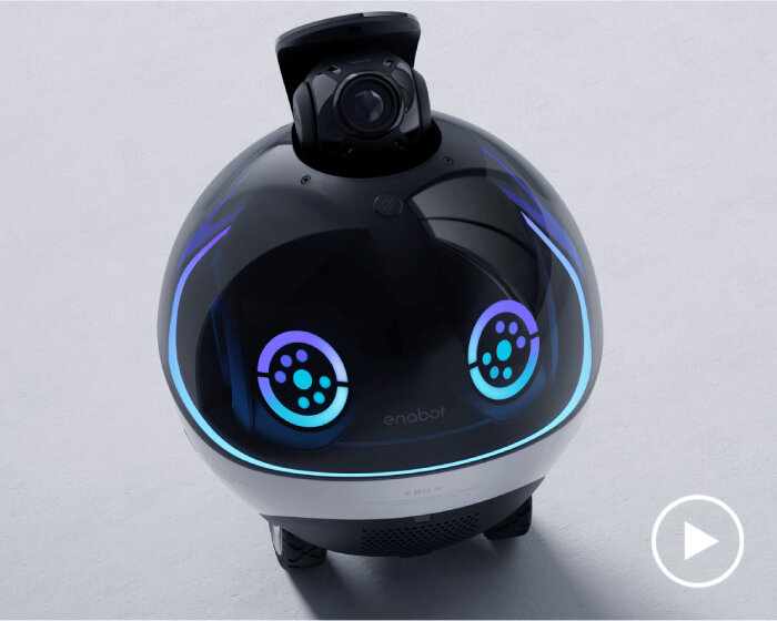 cute yet mighty, 'ebo X' robot rolls like a ball to serve as your personal security guard