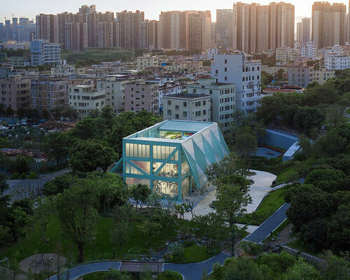 vivid breathable pavilion nestles within lush children's park in shenzhen, china