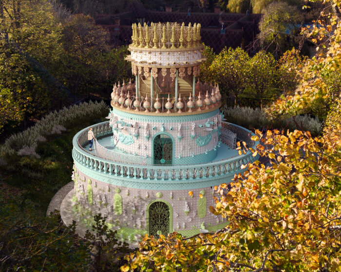 joana vasconcelos bakes three-tier ceramic wedding cake pavilion at waddesdon garden