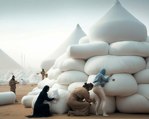 ulises AI reimagines ancient pyramids as cozy monuments made of plush pillows