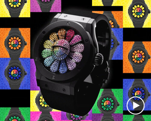 takashi murakami & hublot enclose jeweled smiling flower in 13 black ceramic watches