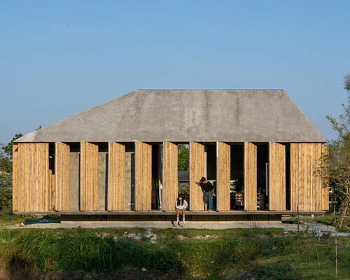 bamboo battens and discarded concrete spacers envelope art studio in thailand