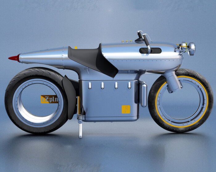 concept electric retro-futuristic motorcycle 'eZpIn' rides away in aluminum steel