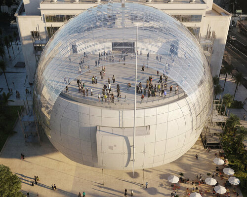 glass sphere spotlights renzo piano's academy museum of motion pictures, hollywood