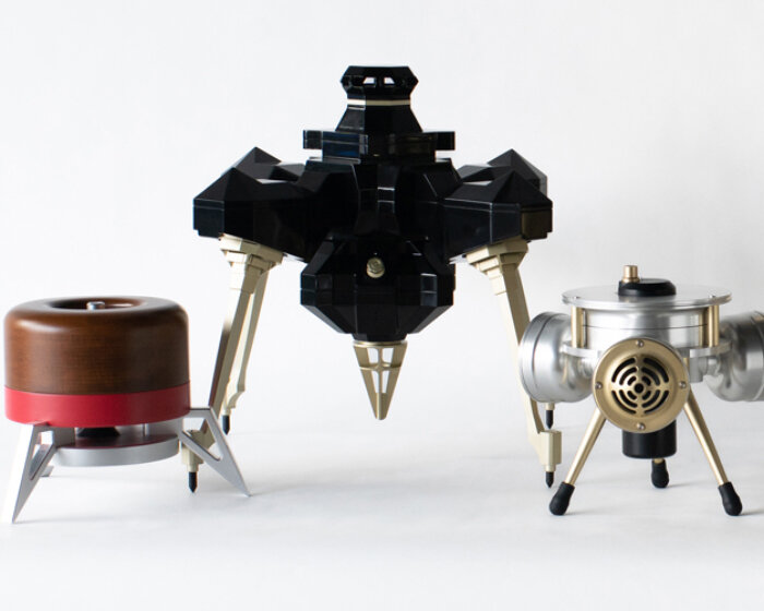 art speakers resembling tiny industrial robots fully function as sound systems