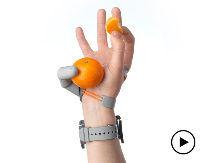 attachable 3D-printed robot thumb grasps objects like a real finger