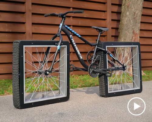 engineer builds custom bike with square wheels using discarded bicycle parts