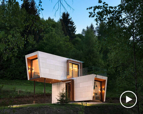 cabini cantilevers amid nature for a modern, off-grid living experience