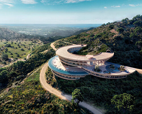 resort air's ring volumes take up natural hill cascades in cyprus