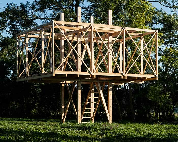 students from around the world build temporary pavilions for hello wood's art camp