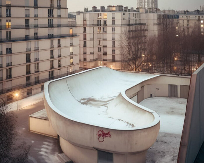 sweeping AI-generated skateparks emerge from the iconic parisian cityscape