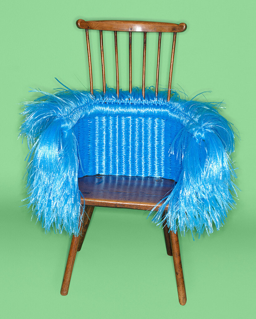 playful textures, colors + materials engulf LOEWE quirky chairs