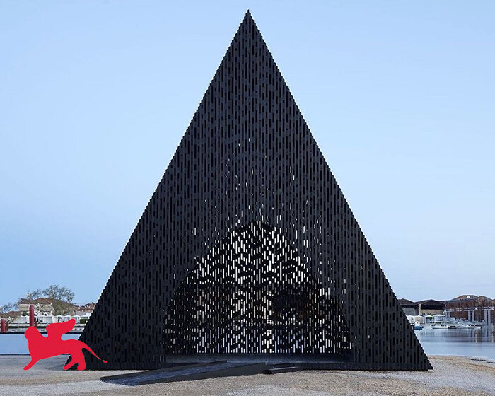 david adjaye shapes kwaeε pavilion as triangular timber prism at venice architecture biennale