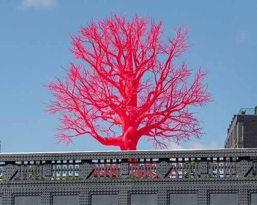 on the high line, pamela rosenkranz grows synthetic lucid pink tree resembling blood vessels