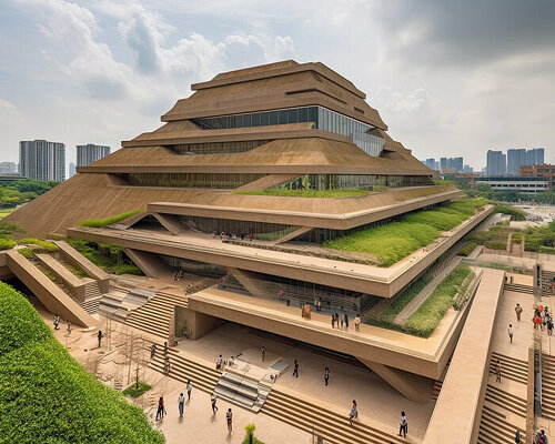 midjourney reinvents ancient ziggurat pyramid as modern cultural landmarks 